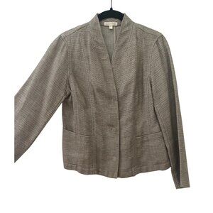 Eileen Fisher woven Tan Linen Blend Snap Front Jacket blazer size XS office